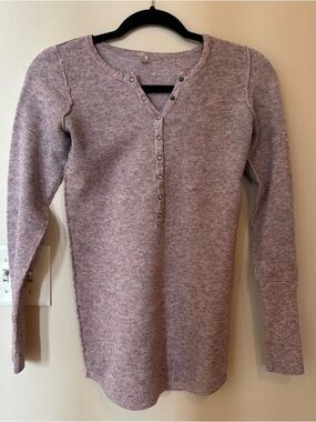Free People Intimately Size Small Waffle Knit Henley Top Long Sleeve Pink Cozy